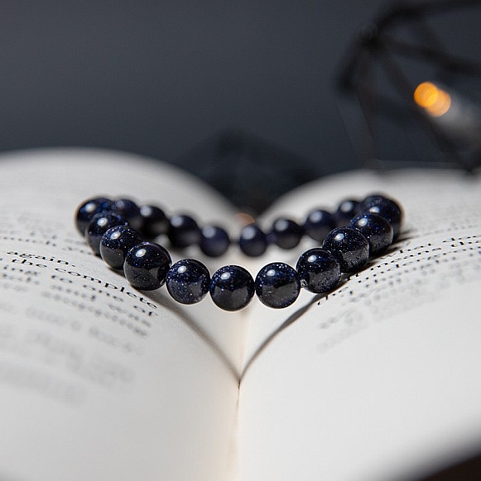 Bratara Dama Pietre Semipretioase Sintetice, Sand Stone Albastru, “Ela”, Margele de 8 mm [6]