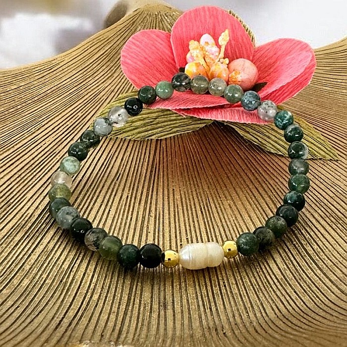 Bratara dama Samanta cu cristale Moss Agate cu Perla si accesorii din argint placat cu aur [1]