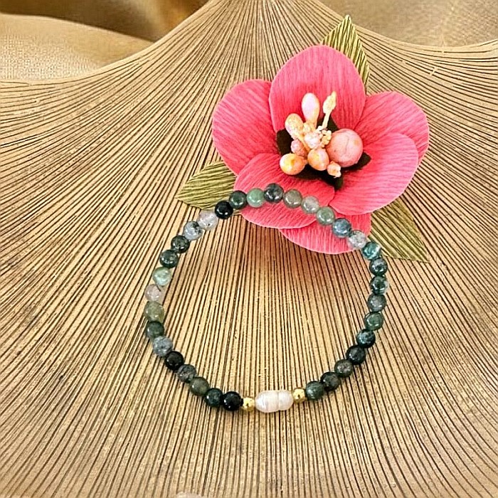 Bratara dama Samanta cu cristale Moss Agate cu Perla si accesorii din argint placat cu aur [7]