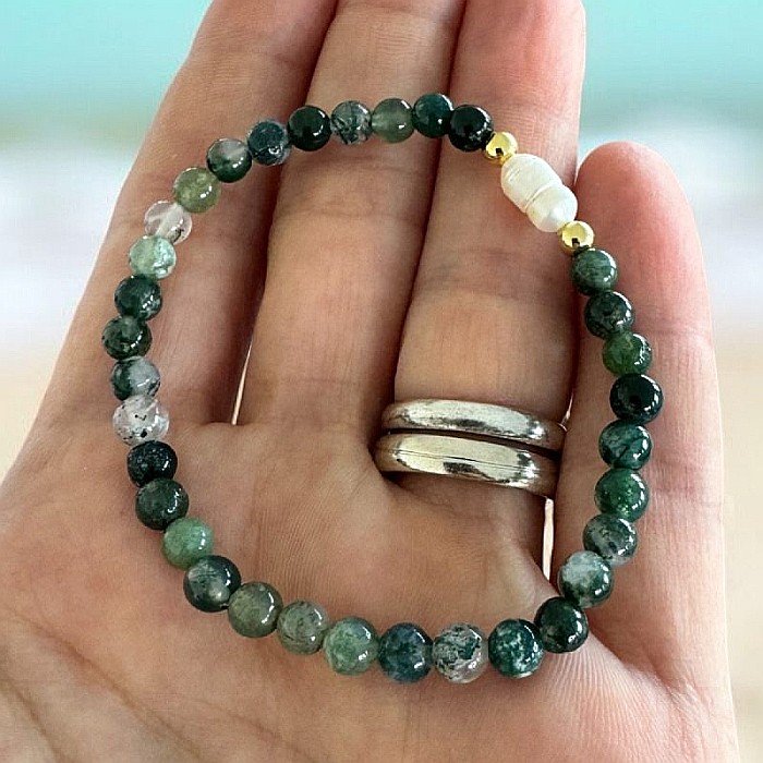 Bratara dama Samanta cu cristale Moss Agate cu Perla si accesorii din argint placat cu aur [6]