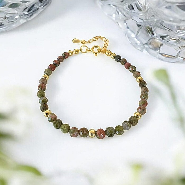 Bratara dama Samira din cristale de Unakit realizata manual cu accesorii si inchidere din argint placat cu aur [7]