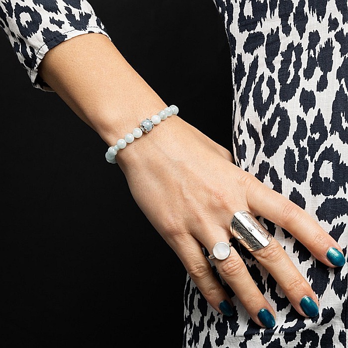 Bratara dama Serena din cristale de Acvamarin si Angelit, cu accesorii din Argint 925 [2]