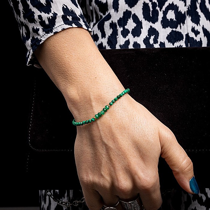 Bratara dama Vishal din pietre sintetice de Malachit si Jad Verde cu sistem de inchidere din argint 925 placat cu aur 14K [2]