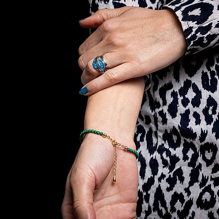 Bratara dama Vishal din pietre sintetice de Malachit si Jad Verde cu sistem de inchidere din argint 925 placat cu aur 14K [11]