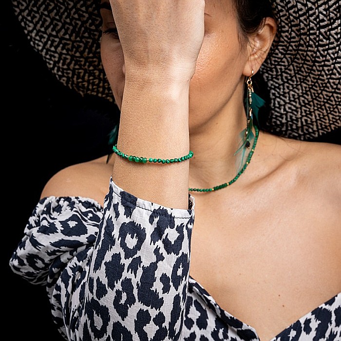 Bratara dama Vishal din pietre sintetice de Malachit si Jad Verde cu sistem de inchidere din argint 925 placat cu aur 14K [8]