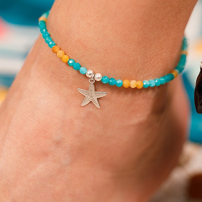 Bratara de picior Maya din cristale de Amazonit si Topaz cu charm Steluta de mare din Argint ❤️ [1]