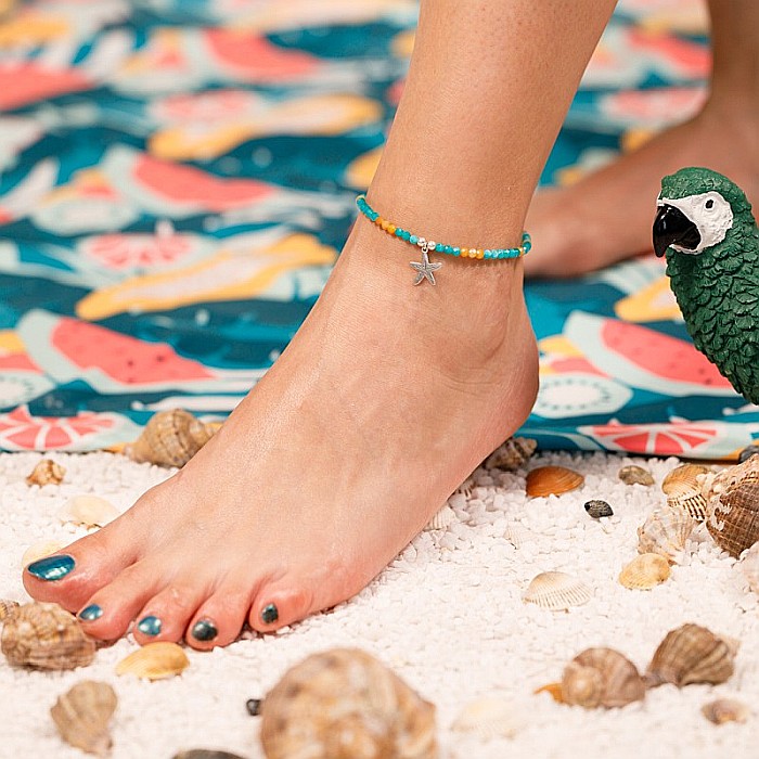 Bratara de picior Maya din cristale de Amazonit si Topaz cu charm Steluta de mare din Argint ❤️ [5]