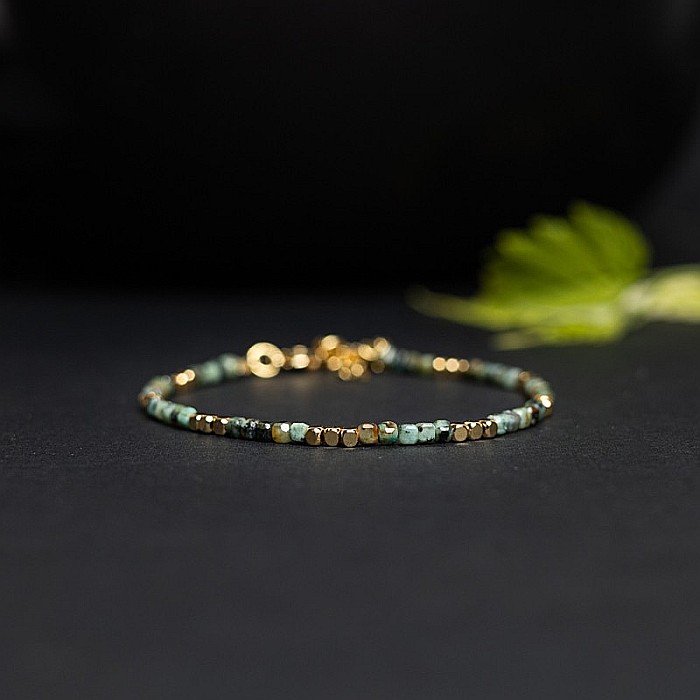 Bratara delicata Boho din pietre semipretioase de Crisocola placata cu aur de 18K [5]