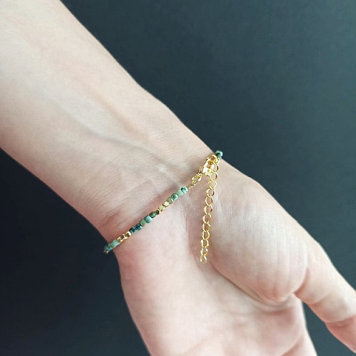 Bratara delicata Boho din pietre semipretioase de Crisocola placata cu aur de 18K [8]