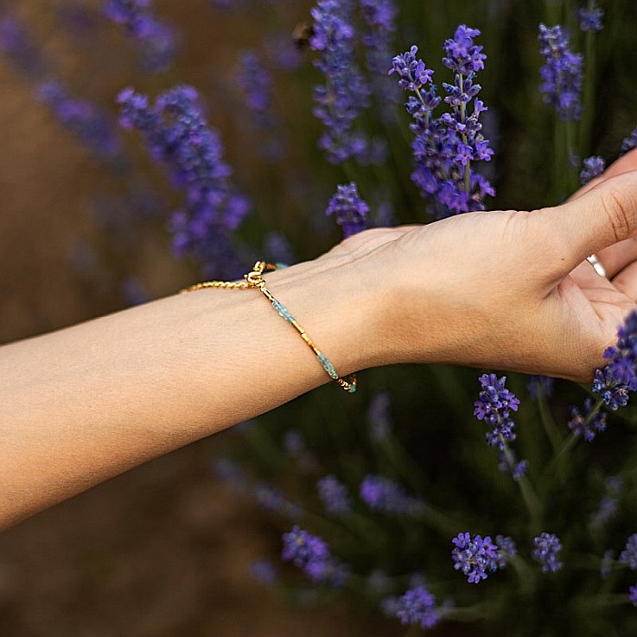 Bratara delicata Boho din pietre semipretioase de Apatit placata cu aur de 18K [7]