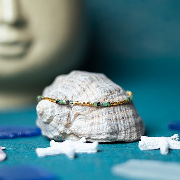 Bratara delicata Boho din pietre semipretioase de Rubin Zoisit placata cu aur de 18K [7]