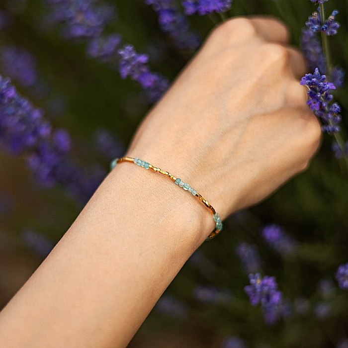 Bratara delicata Boho din pietre semipretioase de Apatit placata cu aur de 18K [6]