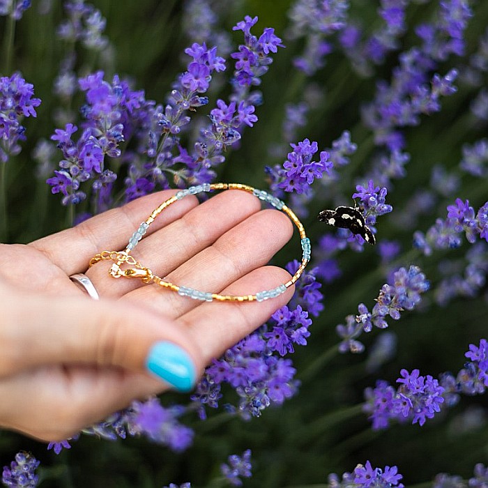 Bratara delicata Boho din pietre semipretioase de Apatit placata cu aur de 18K [4]