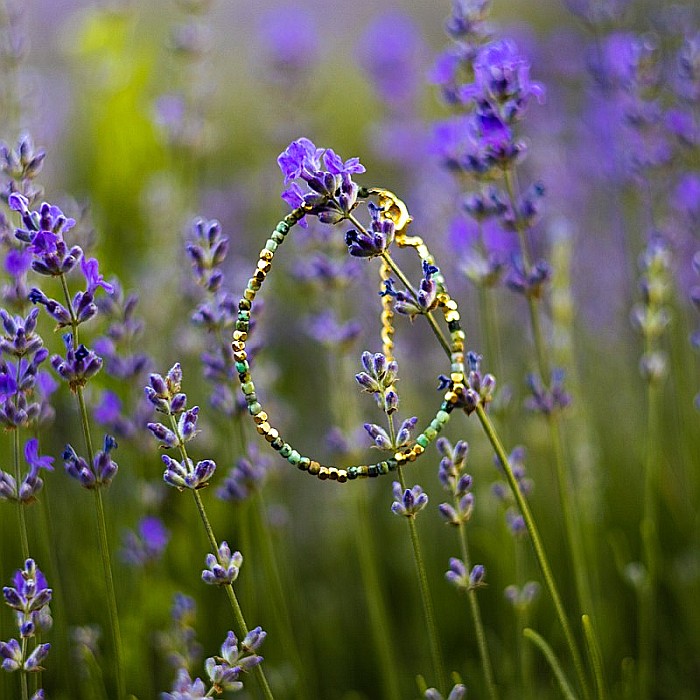 Bratara delicata Boho din pietre semipretioase de Crisocola placata cu aur de 18K [11]