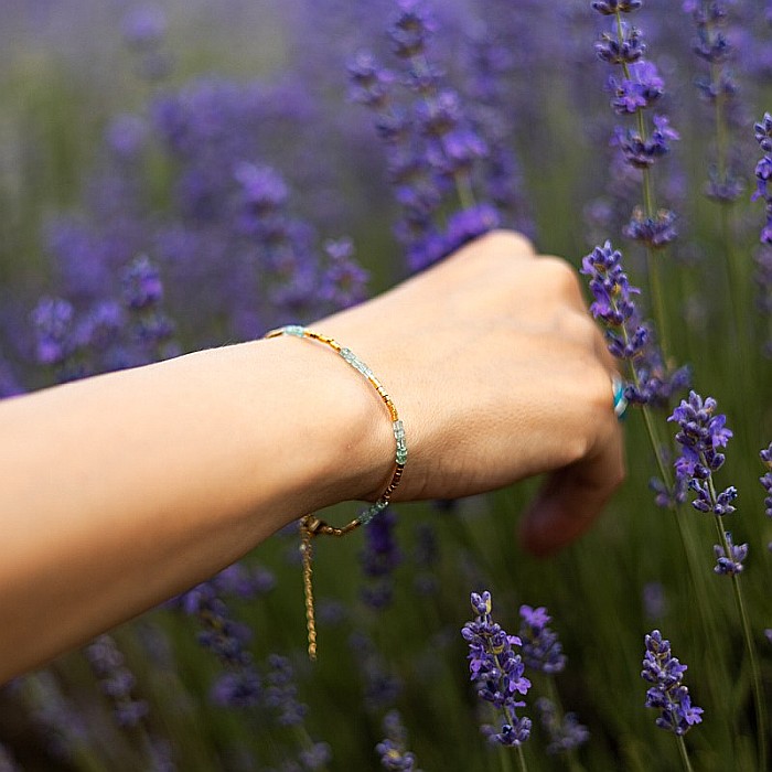 Bratara delicata Boho din pietre semipretioase de Apatit placata cu aur de 18K [5]