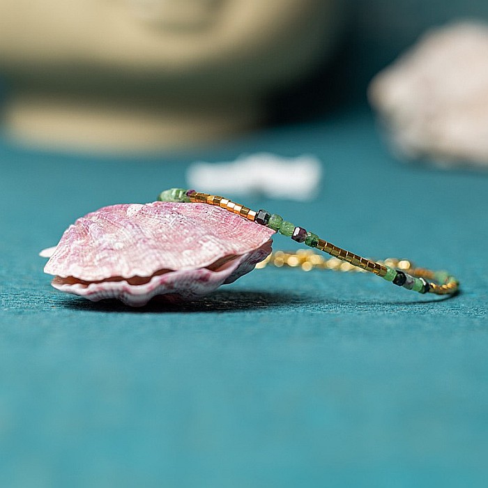 Bratara delicata Boho din pietre semipretioase de Rubin Zoisit placata cu aur de 18K [9]