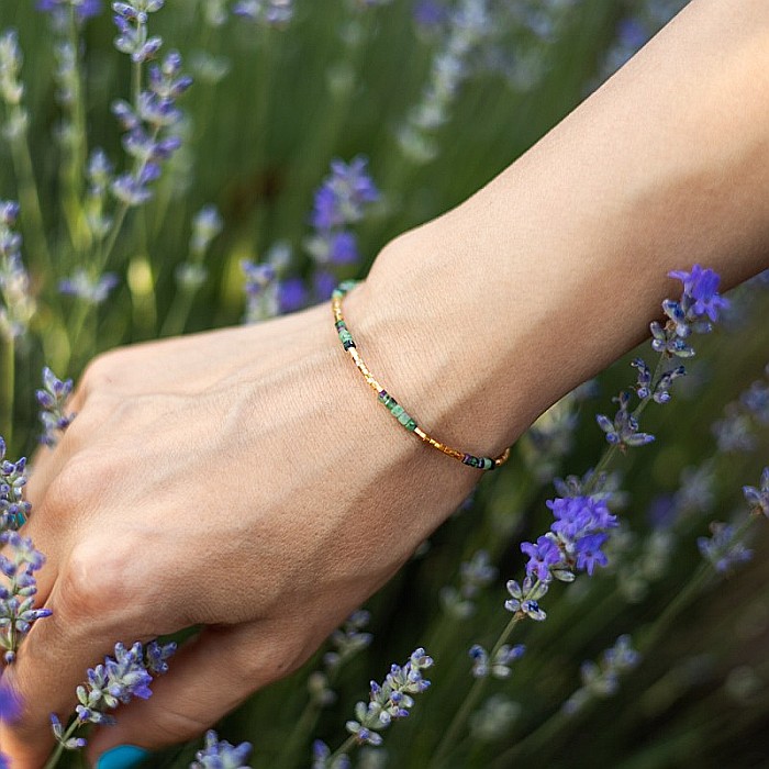 Bratara delicata Boho din pietre semipretioase de Rubin Zoisit placata cu aur de 18K [1]