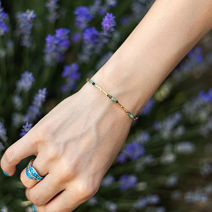 Bratara delicata Boho din pietre semipretioase de Rubin Zoisit placata cu aur de 18K [6]