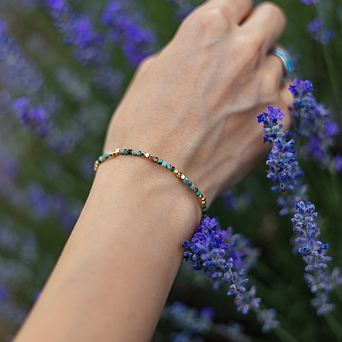 Bratara delicata Boho din pietre semipretioase de Crisocola placata cu aur de 18K [2]