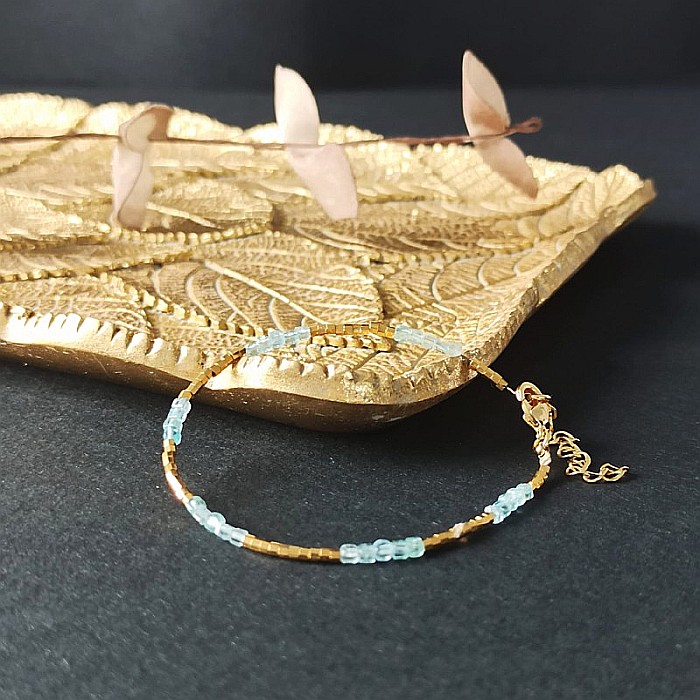 Bratara delicata Boho din pietre semipretioase de Apatit placata cu aur de 18K [9]