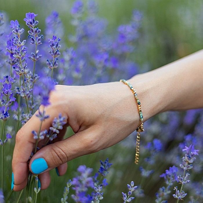 Bratara delicata Boho din pietre semipretioase de Crisocola placata cu aur de 18K [9]