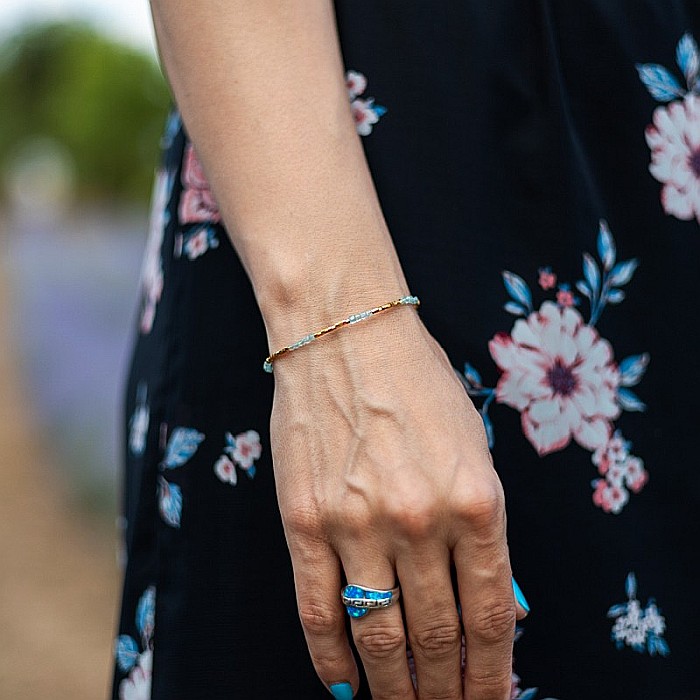 Bratara delicata Boho din pietre semipretioase de Apatit placata cu aur de 18K [2]