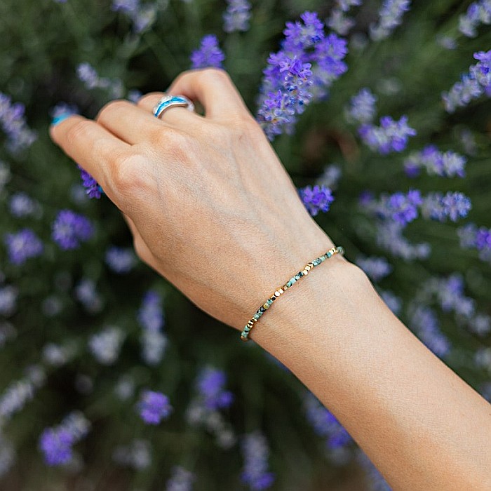 Bratara delicata Boho din pietre semipretioase de Crisocola placata cu aur de 18K [10]