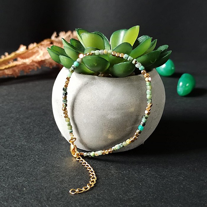 Bratara delicata Boho din pietre semipretioase de Crisocola placata cu aur de 18K [3]