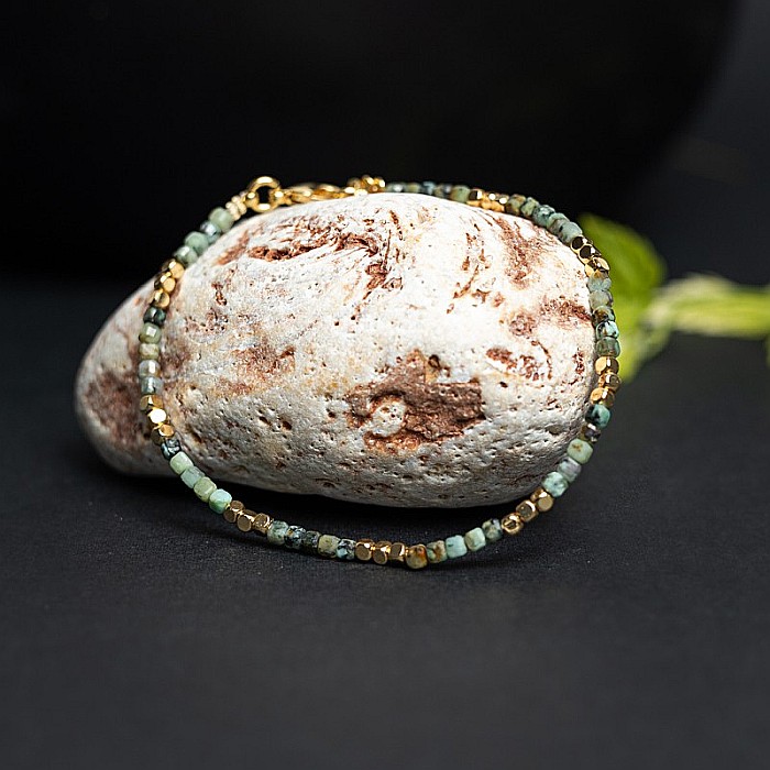 Bratara delicata Boho din pietre semipretioase de Crisocola placata cu aur de 18K [13]