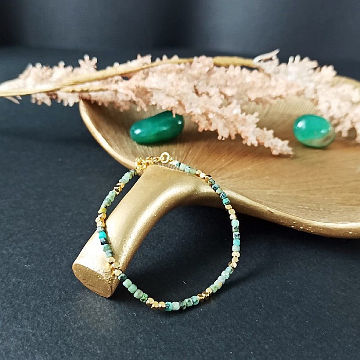 Bratara delicata Boho din pietre semipretioase de Crisocola placata cu aur de 18K [6]