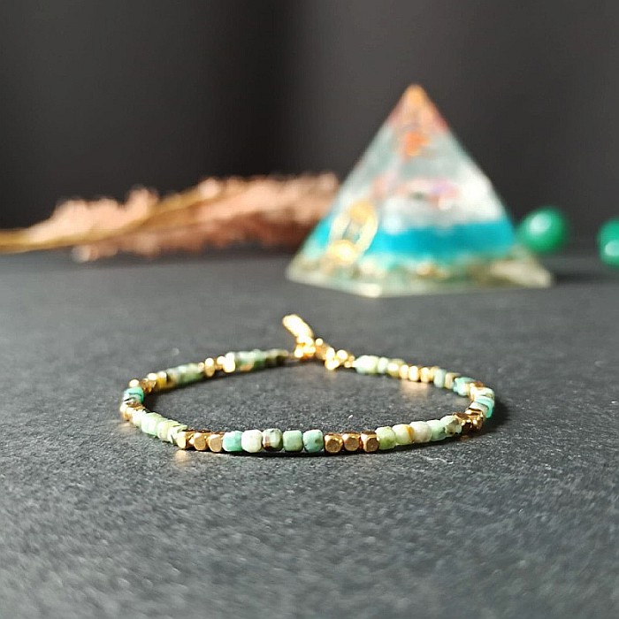 Bratara delicata Boho din pietre semipretioase de Crisocola placata cu aur de 18K [4]