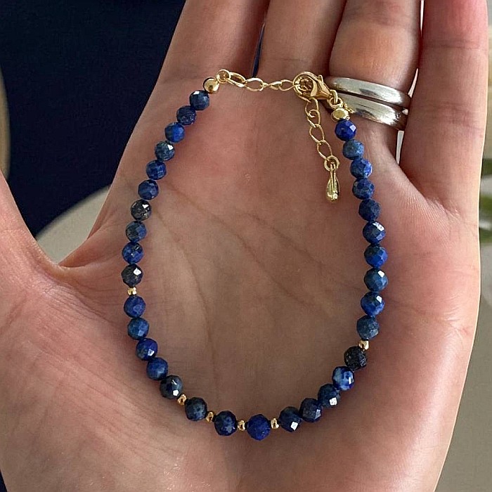 Bratara din argint placat cu aur cu cristale din Lapis Lazuli fatetate, 4mm [3]