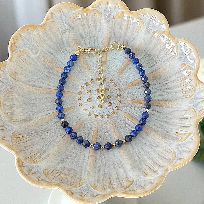 Bratara din argint placat cu aur cu cristale din Lapis Lazuli fatetate, 4mm [4]