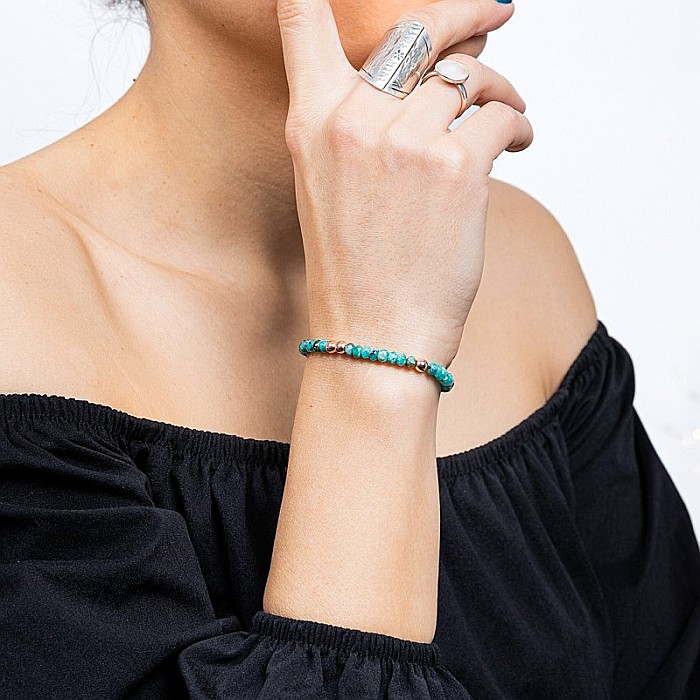 Bratara din jad verde-turcoaz fatetat si hematit rose gold, Debra [11]