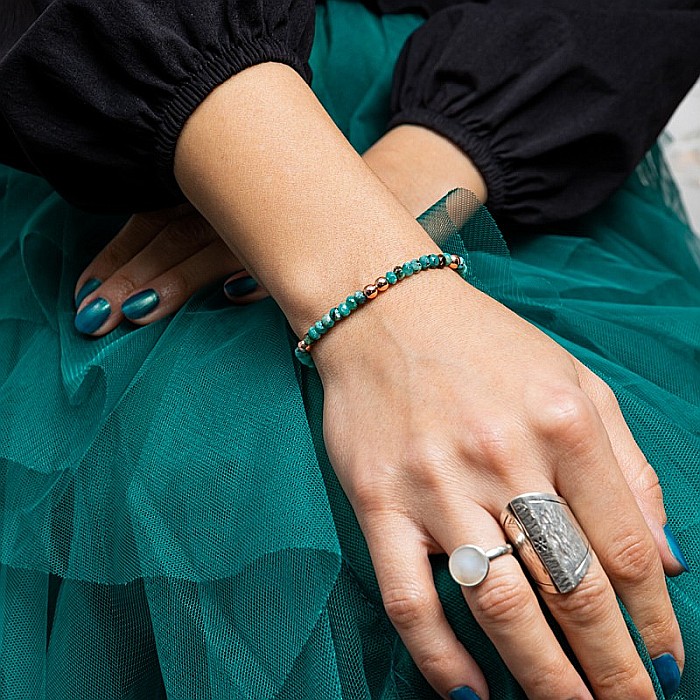 Bratara din jad verde-turcoaz fatetat si hematit rose gold, Debra [9]