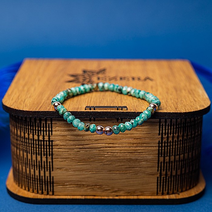 Bratara din jad verde-turcoaz fatetat si hematit rose gold, Debra [6]