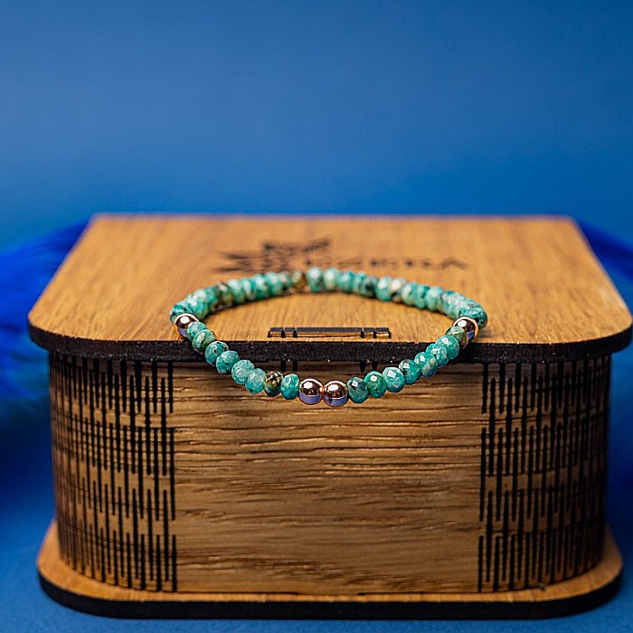 Bratara din jad verde-turcoaz fatetat si hematit rose gold, Debra [5]