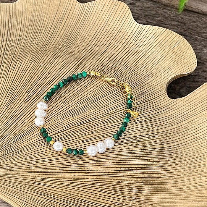 Bratara din Perle de Cultura si Malachit natural Etienne cu inchidere din argint placat cu aur [4]