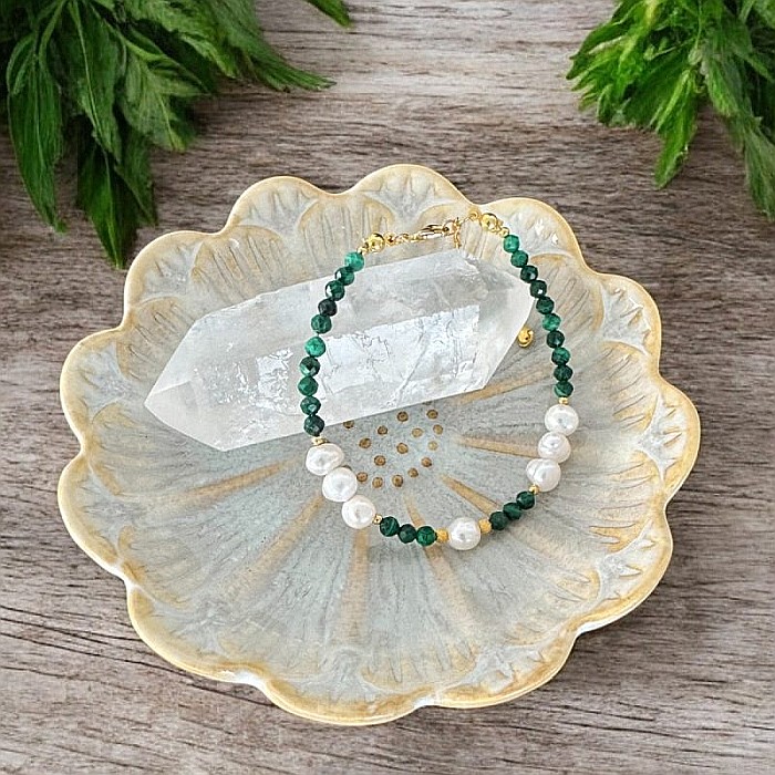 Bratara din Perle de Cultura si Malachit natural Etienne cu inchidere din argint placat cu aur [1]