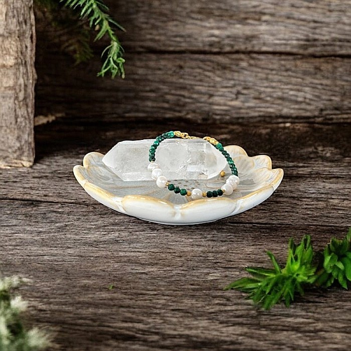 Bratara din Perle de Cultura si Malachit natural Etienne cu inchidere din argint placat cu aur [6]