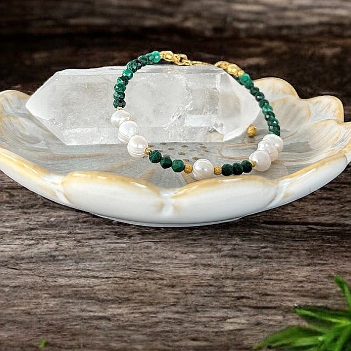 Bratara din Perle de Cultura si Malachit natural Etienne cu inchidere din argint placat cu aur [3]