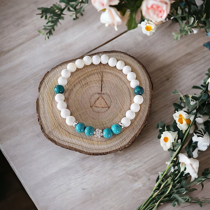 Bratara din pietre naturale de Turcoaz si Tridacna Doria cu accesorii din argint 925 [7]