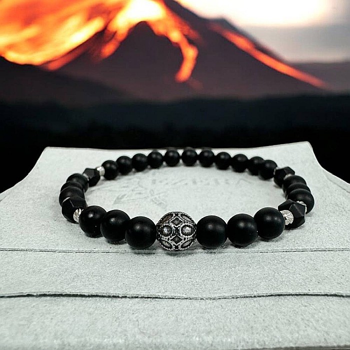 Bratara elastica barbati Elmer din onix mat si accesorii din inox [1]