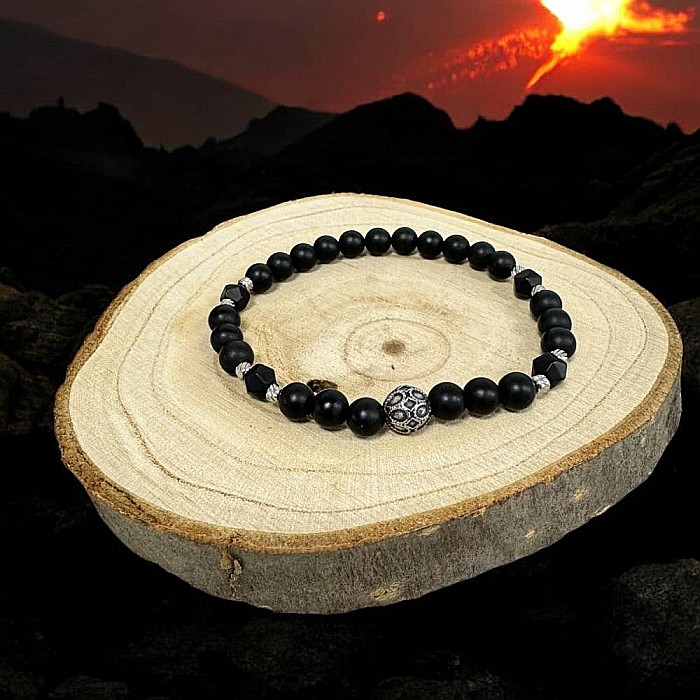 Bratara elastica barbati Elmer din onix mat si accesorii din inox [4]