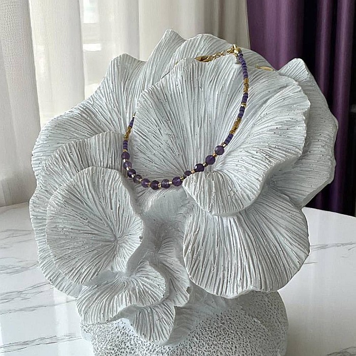 Bratara eleganta cu cristale de Ametist cu Miyuki mov si argint placat cu aur [3]