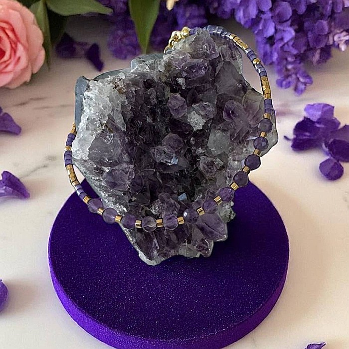 Bratara eleganta cu cristale de Ametist cu Miyuki mov si argint placat cu aur [6]