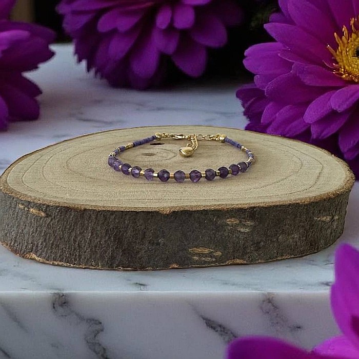Bratara eleganta cu cristale de Ametist cu Miyuki mov si argint placat cu aur [2]
