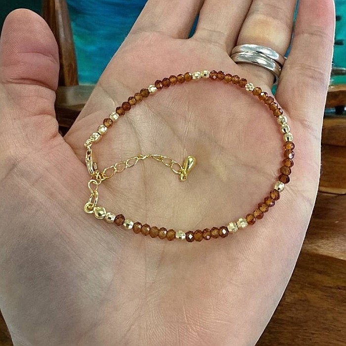 Bratara eleganta dama Farida cu granat portocaliu si argint placat cu aur 925 [5]