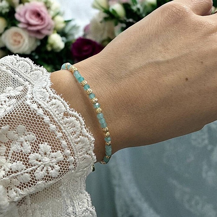 Bratara eleganta dama handmade Nabila cu Amazonit si argint placat cu aur 925 [12]