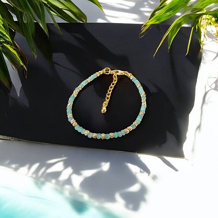 Bratara eleganta dama handmade Nabila cu Amazonit si argint placat cu aur 925 [8]